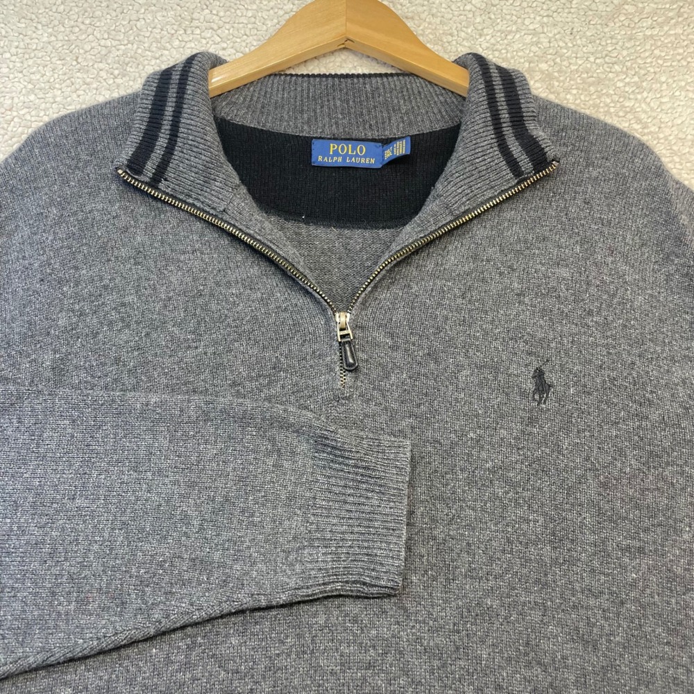 Polo Ralph Lauren Sweater Mens 2XLT Gray Quarter Zip Mock Neck Pony Logo 1456